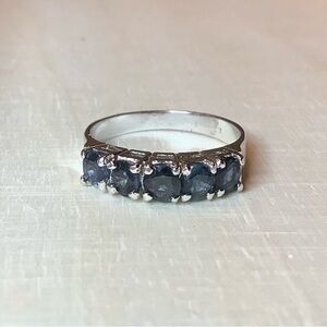 New vintage cocktail ring SS silver 5 Sapphire Eternity
